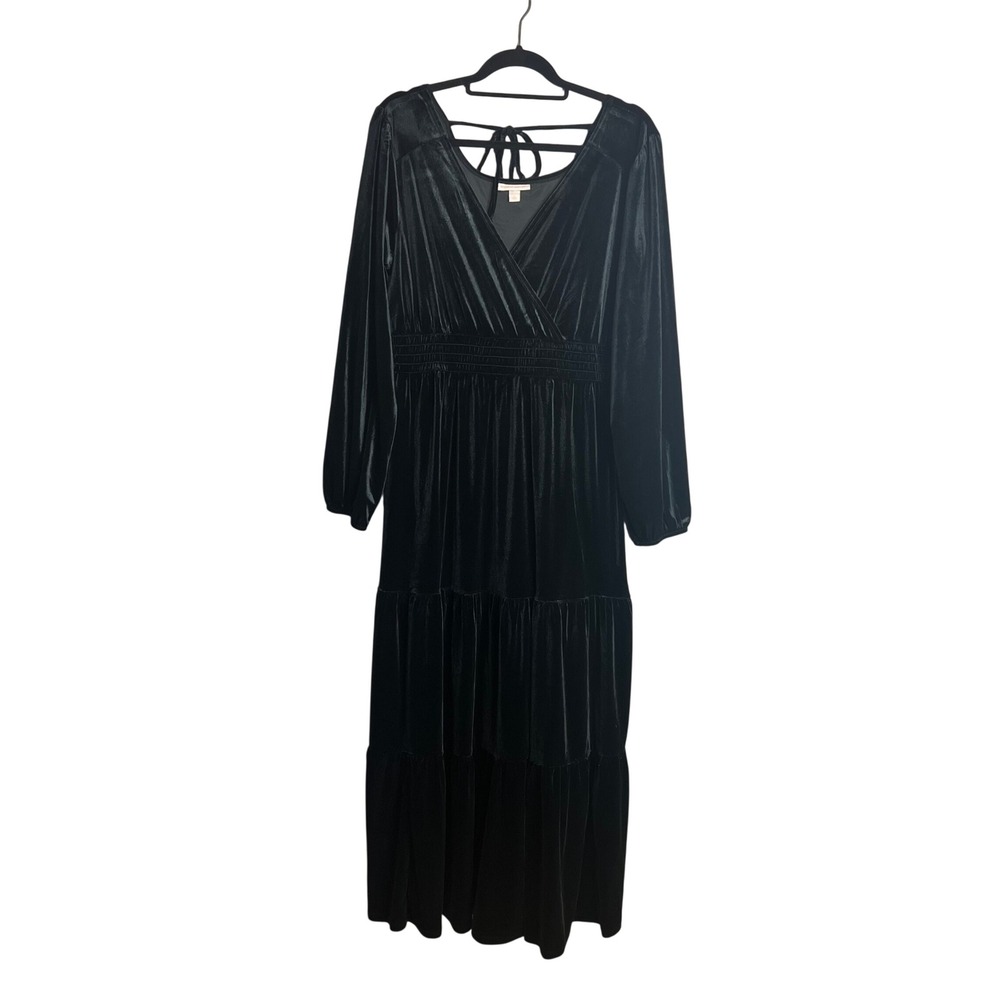 Knox Rose Velvet Tiered Maxi Dress Sz L Black Whimsigoth Goth Boho Victorian